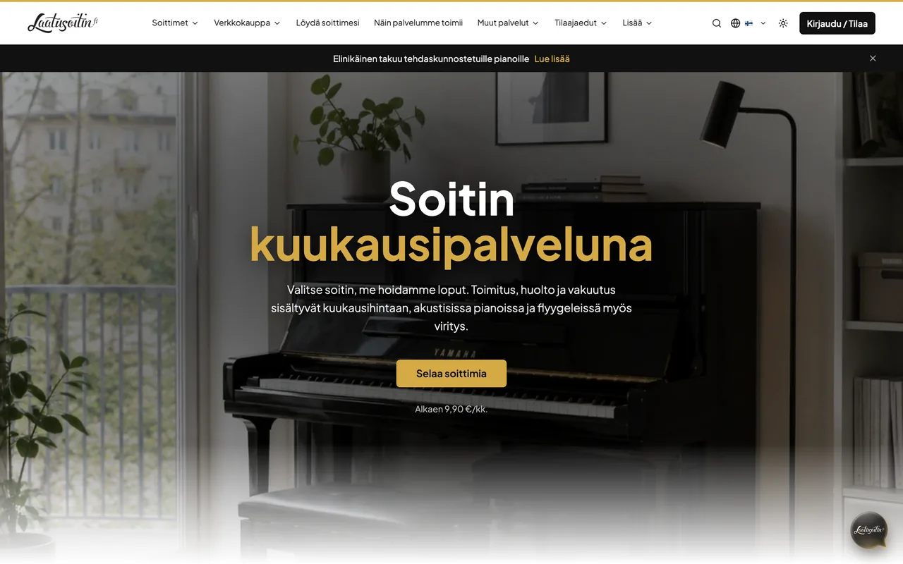 Laatusoittimen verkkosivun etusivu selaimessa