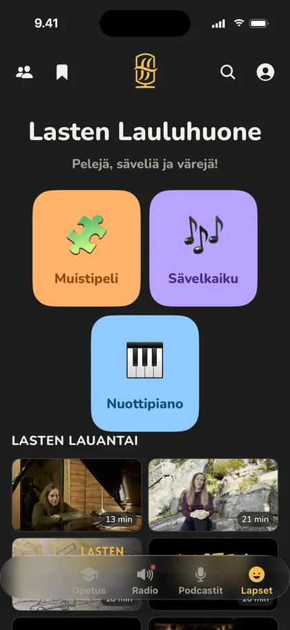 Lasten Lauluhuone: muistipeli, sävelkaiku ja nuottipiano